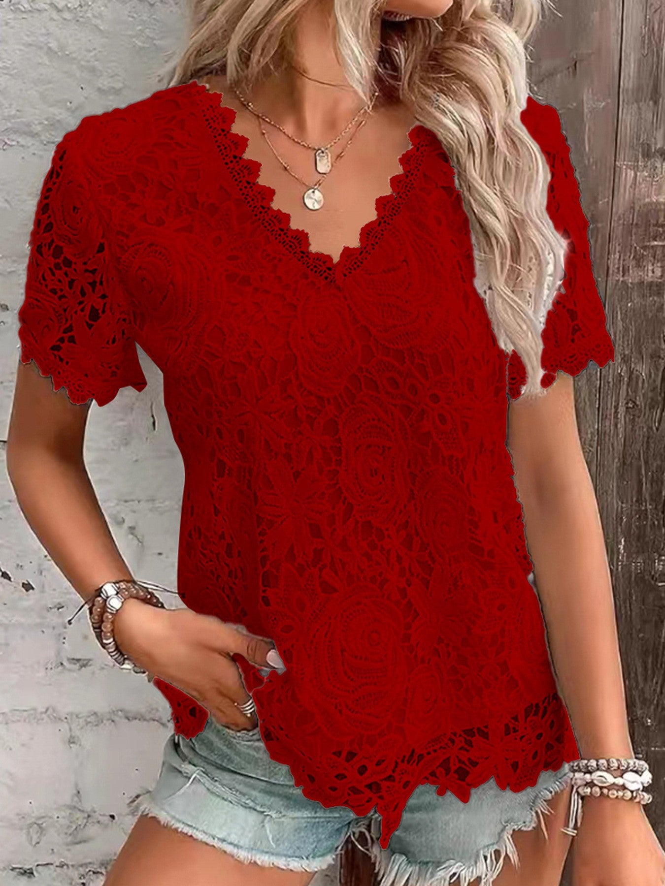 V-Neck Elegant Lace Blouse