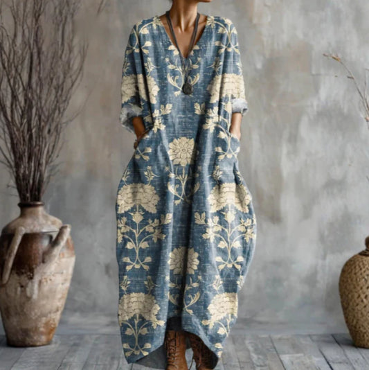 Lady's Linen Long-sleeved Dress