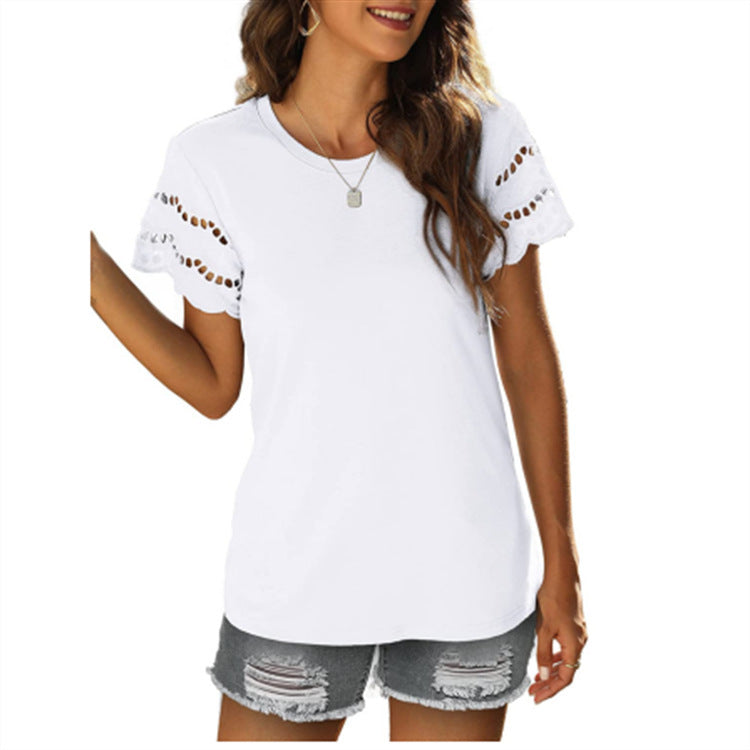 Women's Patchwork Lace Crew Neck Fashion T-Shirt