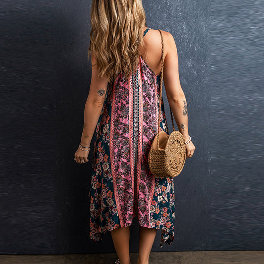 Bohemian Floral Patchwork Print Long Sundress