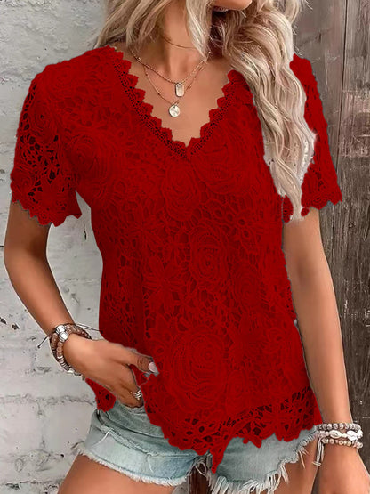V-Neck Elegant Lace Blouse
