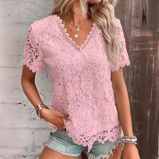 V-Neck Elegant Lace Blouse
