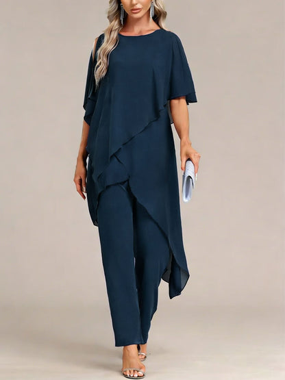 Women's Off-shoulder Irregular Top And Pants Two-piece Set