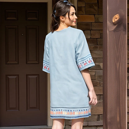 Mexican Tunic Dress – Coastal Mist