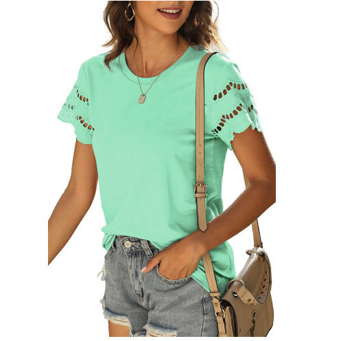 Women's Patchwork Lace Crew Neck Fashion T-Shirt