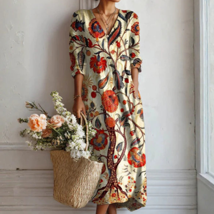 Lady's Linen Long-sleeved Dress