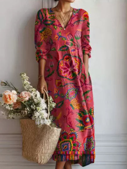 Lady's Linen Long-sleeved Dress