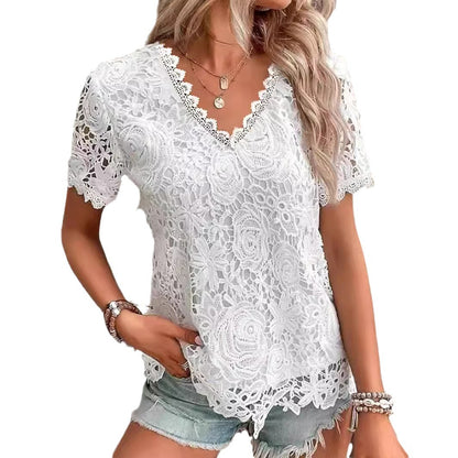 V-Neck Elegant Lace Blouse