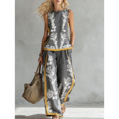 Printed Retro Casual Top Set