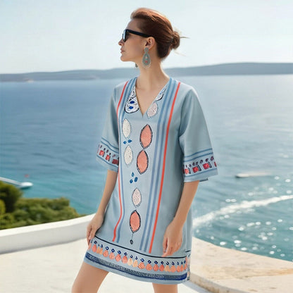 Mexican Tunic Dress – Coastal Mist