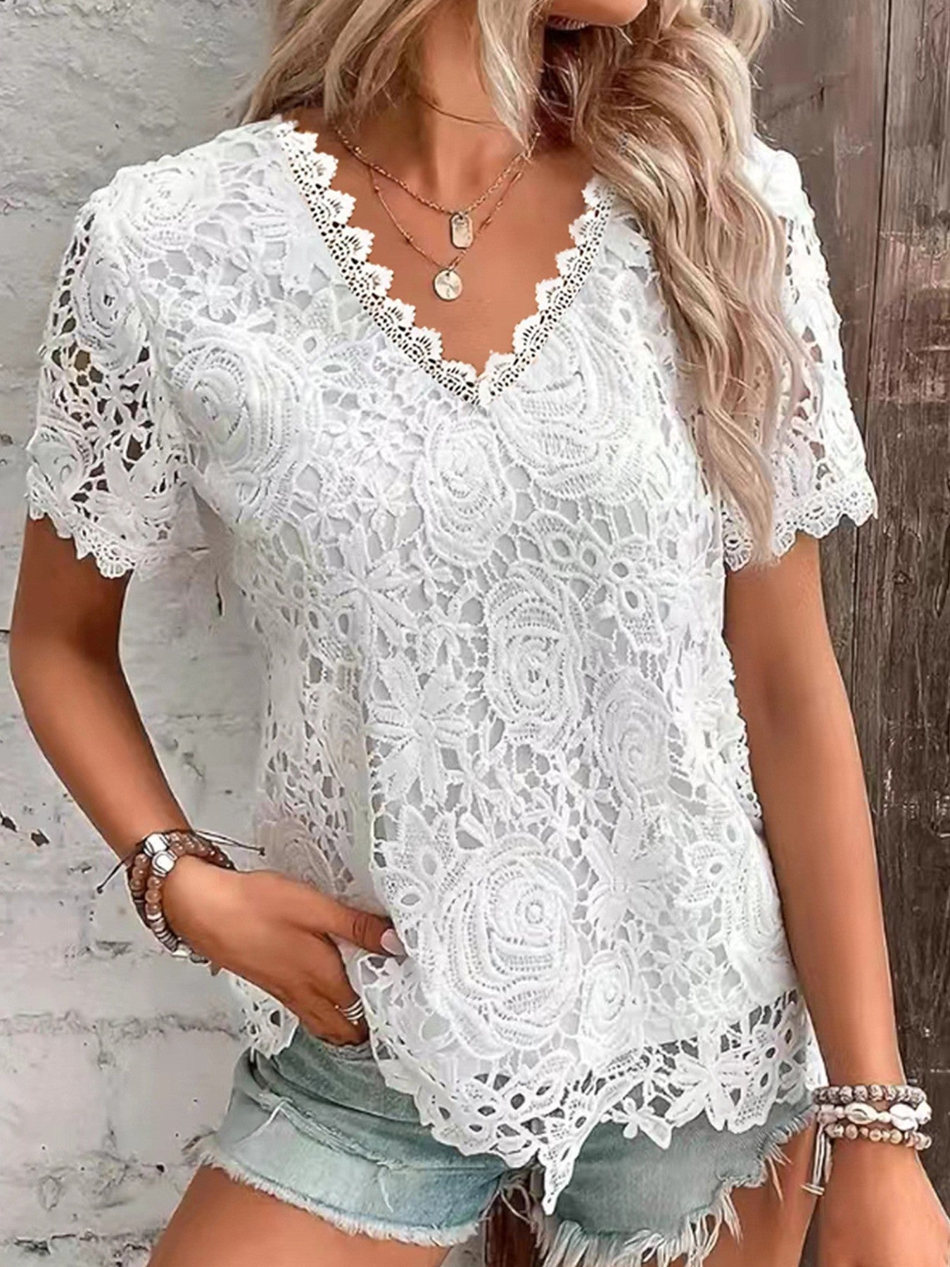 V-Neck Elegant Lace Blouse