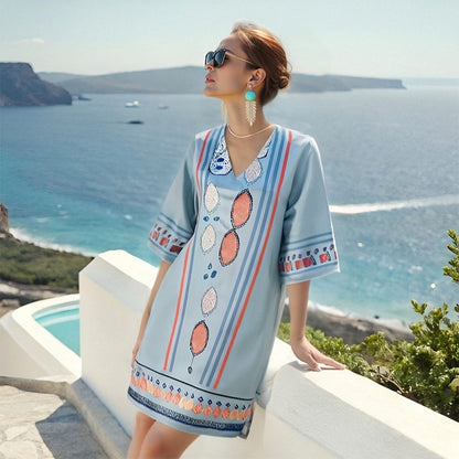 Mexican Tunic Dress – Coastal Mist