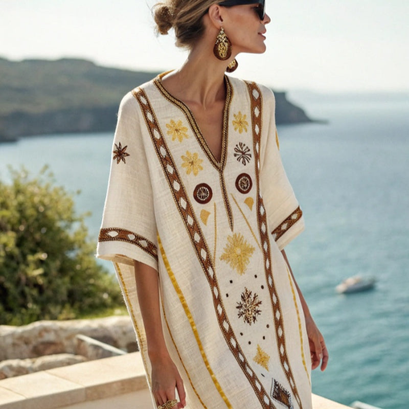 Mexican Tunic Dress – Coral Drift