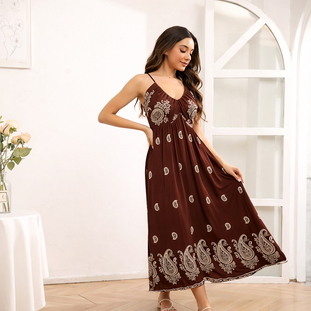 Bohemian Floral Print Slip Dress