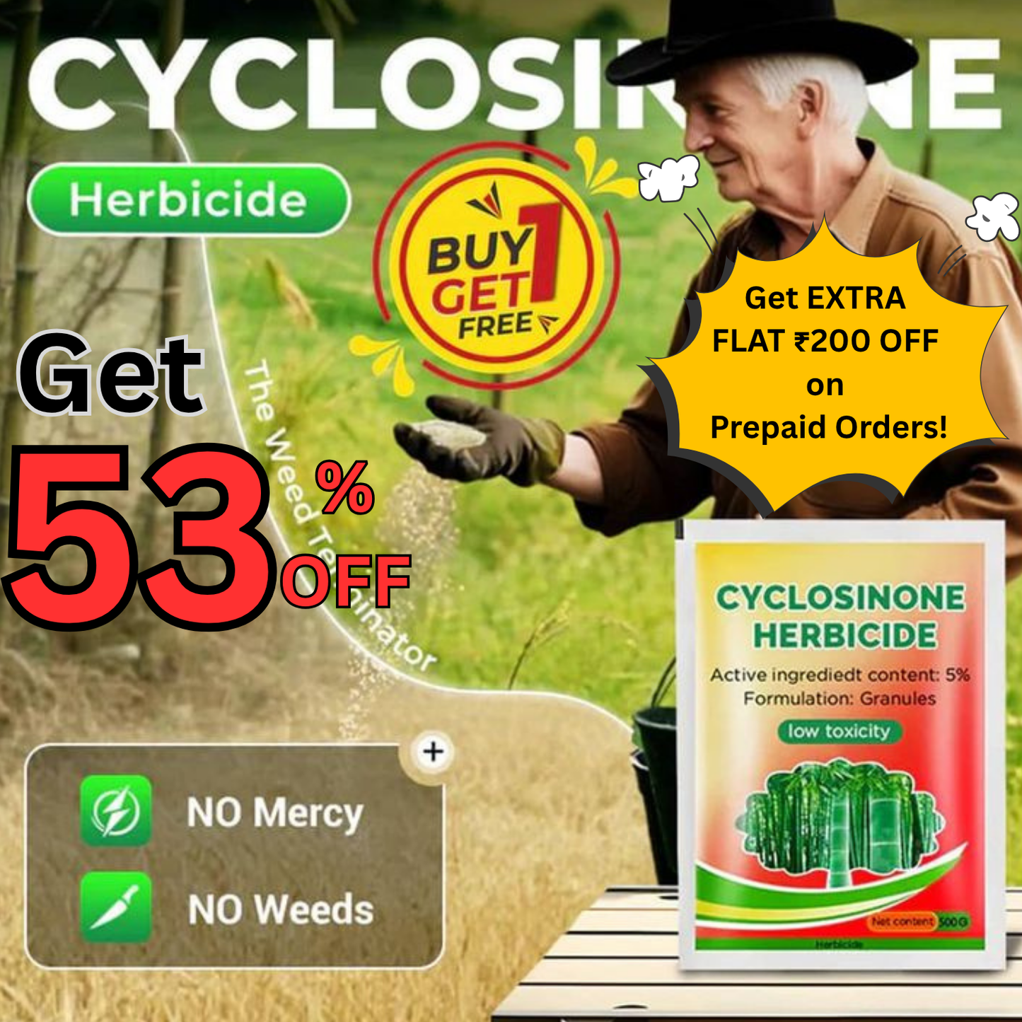 Cyclosinone Herbicide Granules, 200g Each (Pack Of 2)
