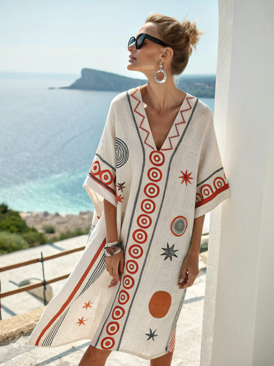 Mexican Tunic Dress – Coral Drift