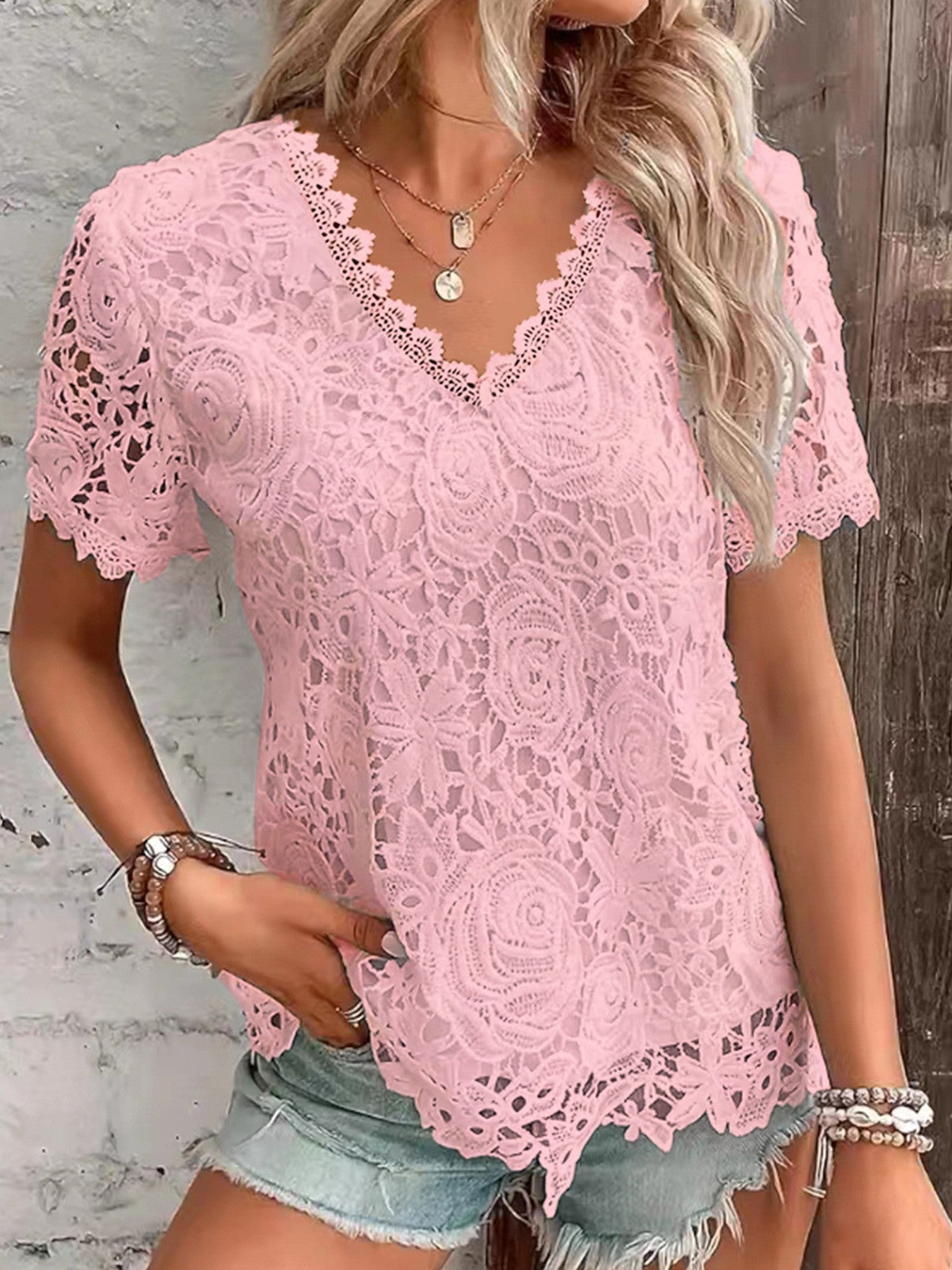 V-Neck Elegant Lace Blouse