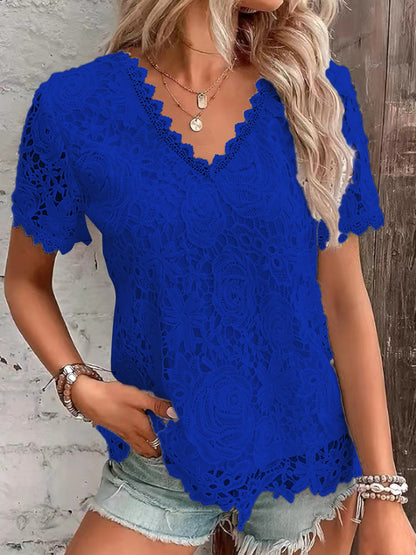 V-Neck Elegant Lace Blouse