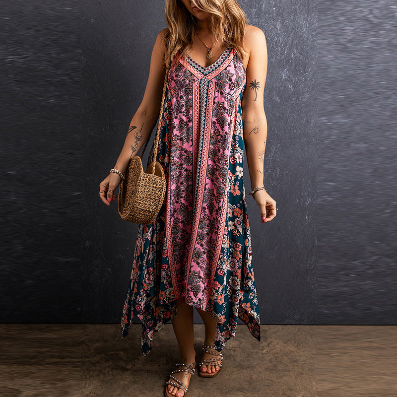Bohemian Floral Patchwork Print Long Sundress