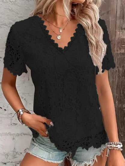 V-Neck Elegant Lace Blouse