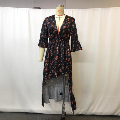 Printed Denim Patchwork Dress For Women
