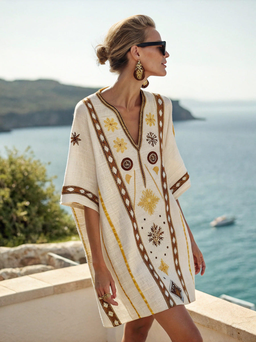 Mexican Tunic Dress – Coral Drift