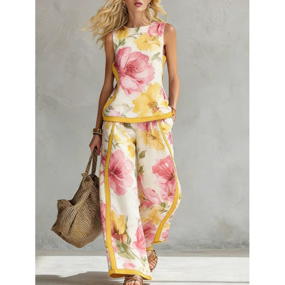 Printed Retro Casual Top Set